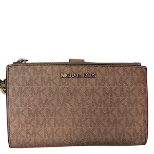 Michael Kors Jet Set Travel Large Double Zip Wristlet Wallet Brown Blush